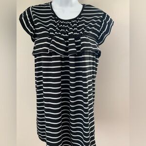 Perfect Peach Black and White Striped Ruffle Front Tunic Top